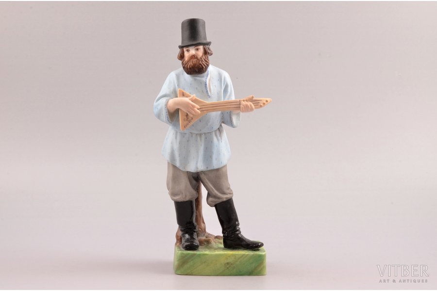 figurine, Balalaika player, porcelain, Russia, Gardner manufactory, the 19th cent., h 21.9 cm, restoration