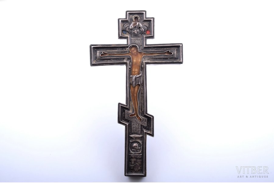 cross, The Crucifixion of Christ, painted on gold, board, silver, painting, 84 standard, by Alexey Stepanov, Russia, 1882?, 31.1 x 17.4 x 2.6 cm, oklad weight 241.80 g
