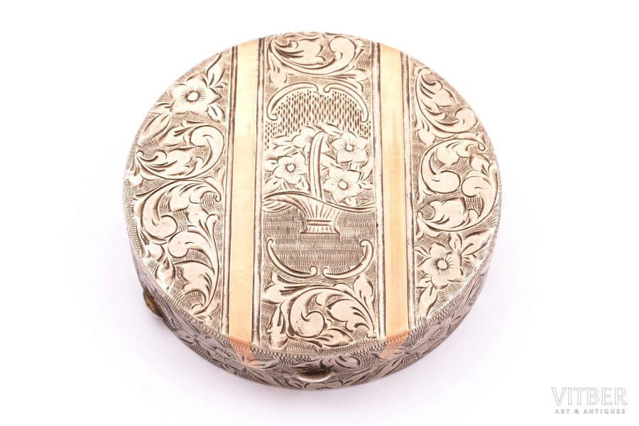 powder-box, silver, 900 standard, 46.15 g, engraving, gilding, Ø 6.4 cm, Austria