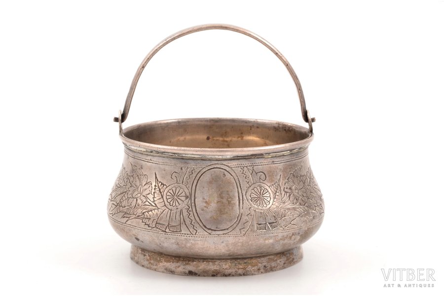 sugar-bowl, silver, 84 standard, 118.80 g, engraving, h (with handle) 9.3 cm, 1892, Moscow, Russia