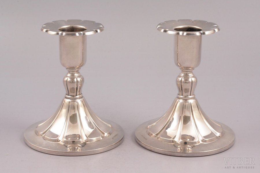 pair of candlesticks, silver, 830 standard, total weight of items 354.95, h 10.5 cm, Finland