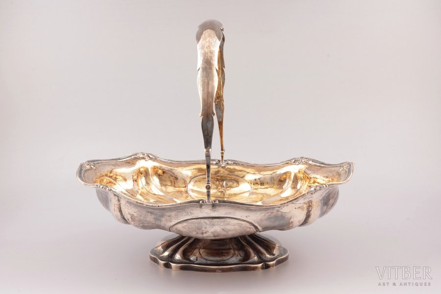 candy-bowl, silver, 84 standard, 408 g, gilding, 26 x 21.5 cm, h (with handle) 22.3 cm, 1849, Moscow, Russia
