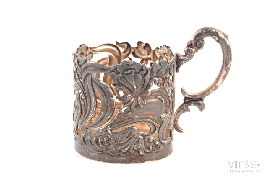 tea glass-holder, silver, Art-Nouveau, 875 standard, 108.05 g, h (with handle) 8.1 cm, Ø (inside) 6.3 cm, by Ludwig Rozentahl, the 20-30ties of 20th cent., Latvia