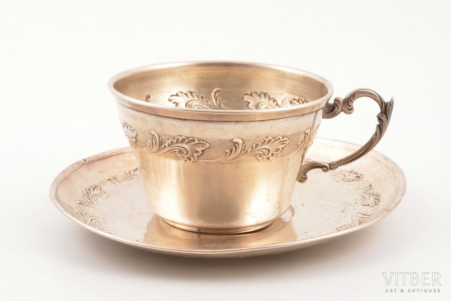 чайная пара, серебро, 950 проба, 151 г, h (чашка) 6, Ø (блюдце) 15.3 см, Франция