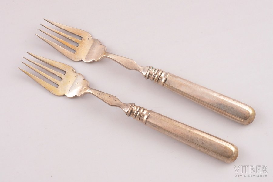 pair of forks, silver, total weight of items 124.30, 18.4 cm, Morozov workshop, 1896-1907, St. Petersburg, Russia