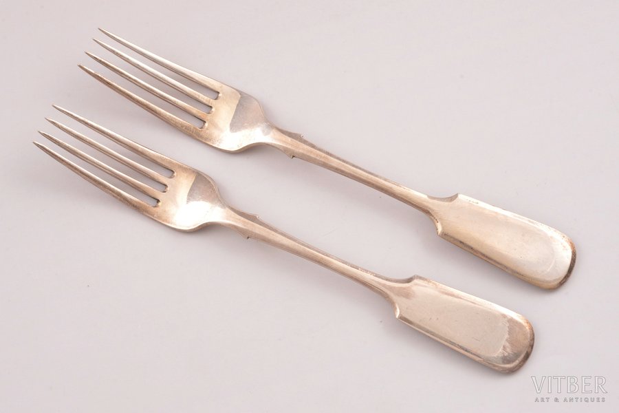 pair of forks, silver, 84 standard, total weight of items 143, 20.6 cm, 1896-1907, Vilna, Russia