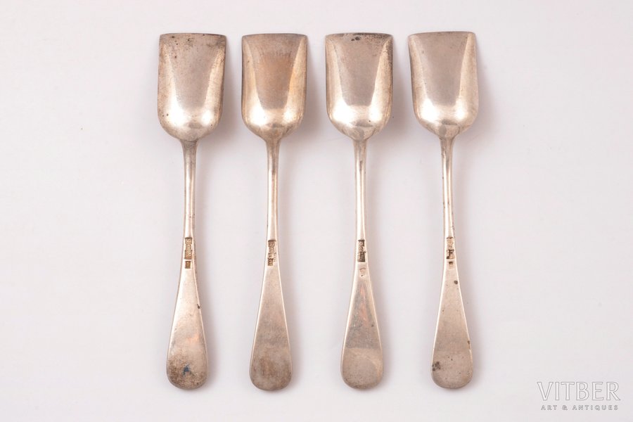 set of 4 dessert spoons, silver, 84 standard, total weight of items 136.85, 13.5 cm, Alexeyev Ivan, 1889, Moscow, Russia