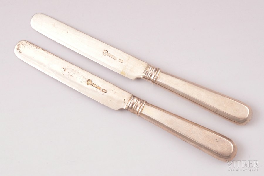 pair of knives, silver, 84 standard, total weight of items 126.20, 20 cm, Ivan Khlebnikov factory, 1880-1890, Moscow, Russia