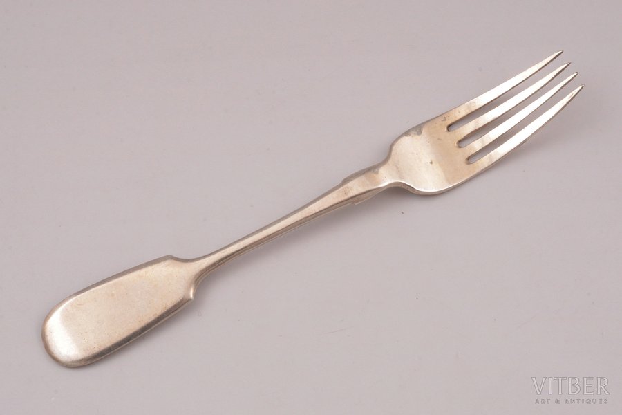 fork, silver, 84 standard, 40.25 g, 16.9 cm, by Alexander Lyubavin, 1896-1907, St. Petersburg, Russia