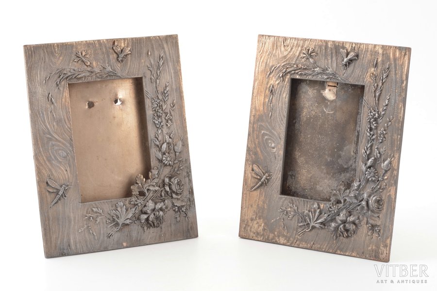 pair of photo frames, for photo size 10 x 6.5 cm, silver plated, 14.8 x 11.5 cm