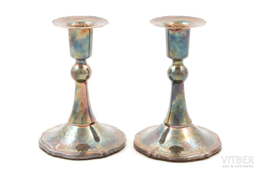 pair of candlesticks, silver, 925 standard, total weight of items (with filling material) 362.45, h 11.5 cm, Finland