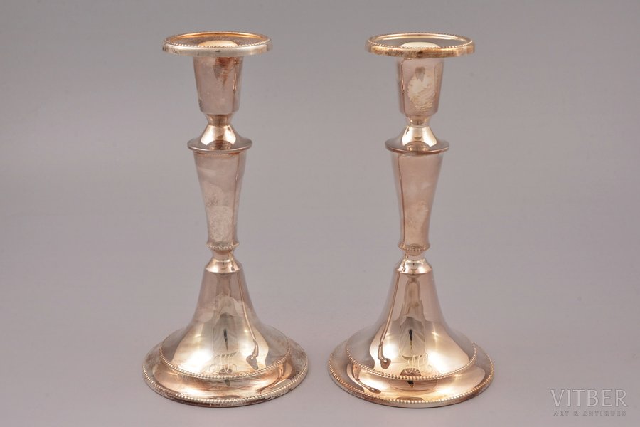 pair of candlesticks, silver, 830 standard, total weight of items (with filling material) 542.05, h 17 cm, Finland