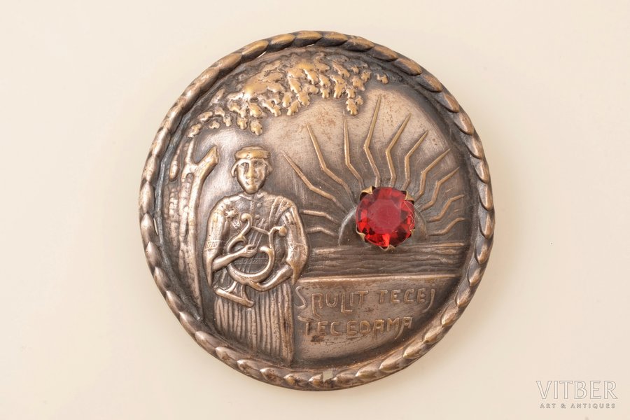 sakta, "Saulīt tecēj tecēdama", silver plated, brass, the item's dimensions Ø 4.9 cm, the 20-30ties of 20th cent., Latvia