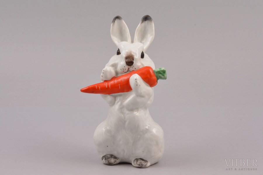 figurine, Rabbit with carrot, porcelain, USSR, LFZ - Lomonosov porcelain factory, molder - Charushin E., the 50ies of 20th cent., h 12.5 cm