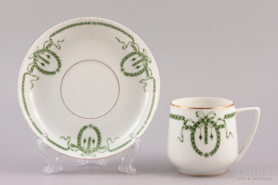 tējas pāris, porcelāns, Gardnera porcelāna rūpnīca, Krievijas impērija, 19. gs. beigas, h (tasīte) 6.9 cm, Ø (apakštasīte) 13.9 cm