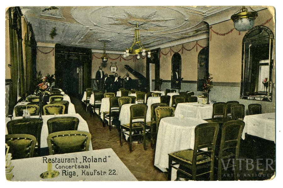 открытка, Рига, ресторан "Роланд", Латвия, Российская империя, начало 20-го века, 14x9 см