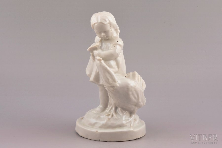 figurine, A girl with a chicken ("Sunflower"), porcelain, Riga (Latvia), USSR, sculpture's work, molder - Beatrice Karklina, the 50ies of 20th cent., h 17.9 cm, size is larger than size of production figurine