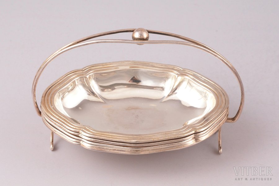 caviar server with 5 small trays, silver, 800 standart, total weight of items 95.85g, Germany, 6 x 9.5 x 6 cm