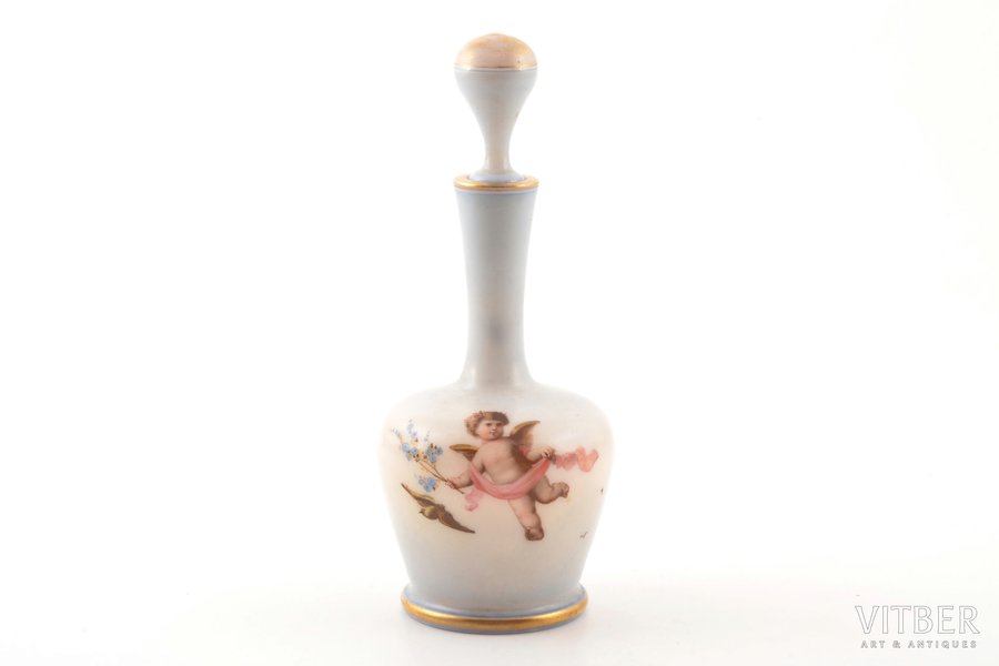 carafe, milk glass, hand painting, the border of the 19th and the 20th centuries, h 16.5 cm