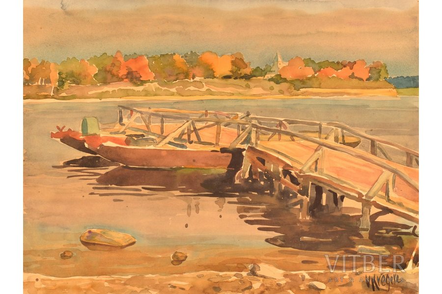 Kregere Vera (1909), "Pier", 1962, paper, water colour, 25.8 x 34.6 cm