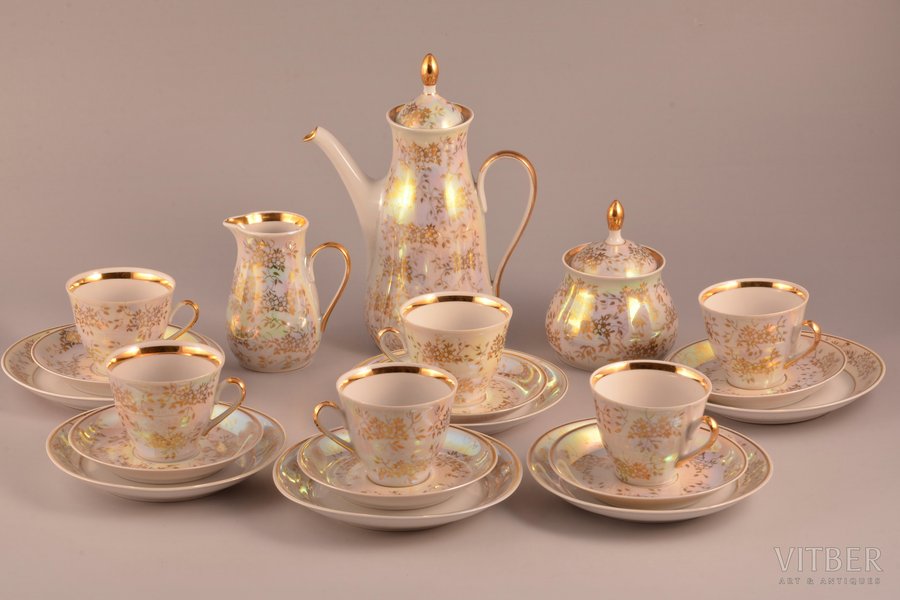 service, "Marianna", for 6 persons (21 item), porcelain, Rīga porcelain factory, shape by Ēriks Ellers, Riga (Latvia), USSR, the 80ies of 20th cent.