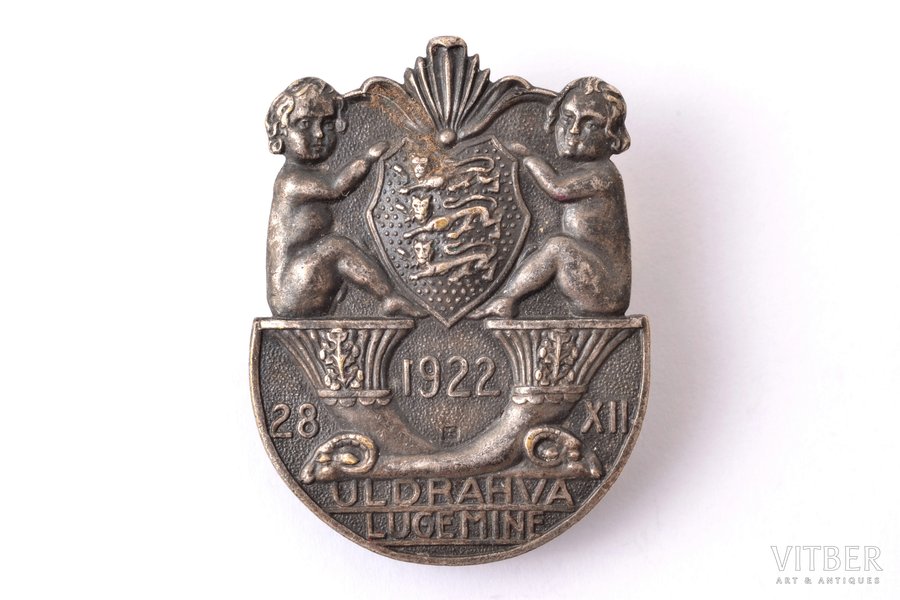 badge, Population census (Uldrahva Lugemine), made in France, Estonia, 1922, 36 x 27.3 mm