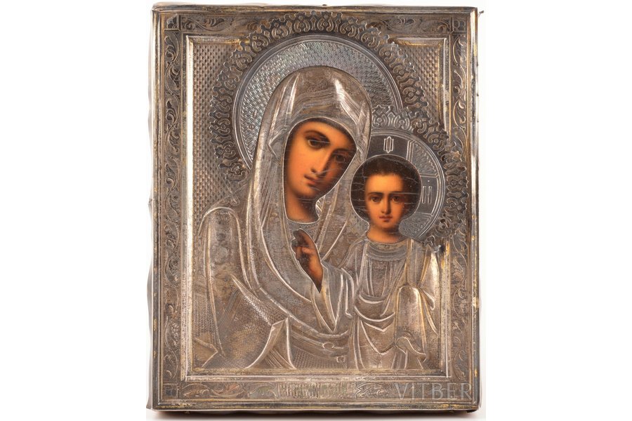 icon, Kazan icon of the Mother of God, board, silver, painting, 84 standard, Russia, 1908-1917, 17.8 x 14.4 x 2.8 cm