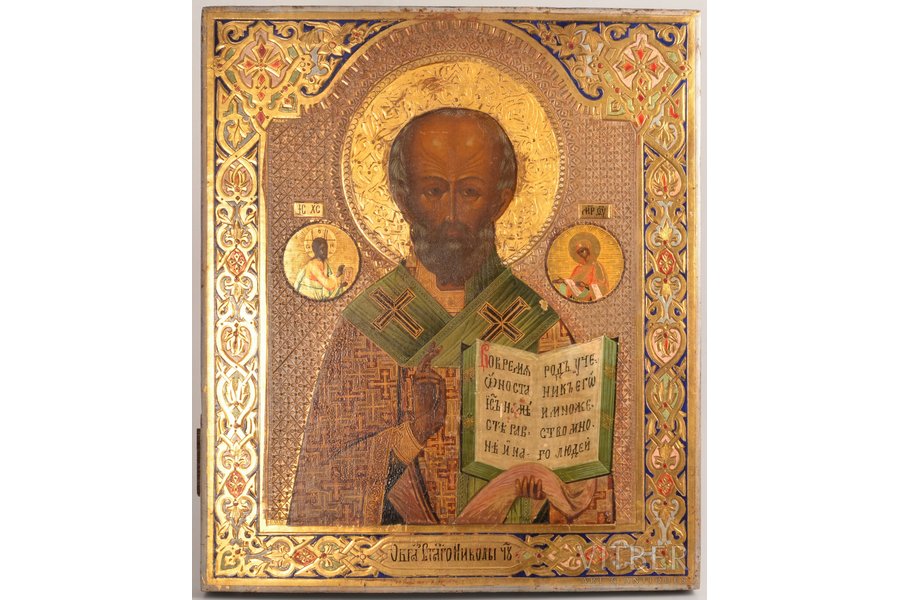 ikona, Svētais Nikolajs Brīnumdarītājs, dēlis, gleznojums, zeltījums, Krievijas impērija, 31.1 x 26.8 x 2.2 cm