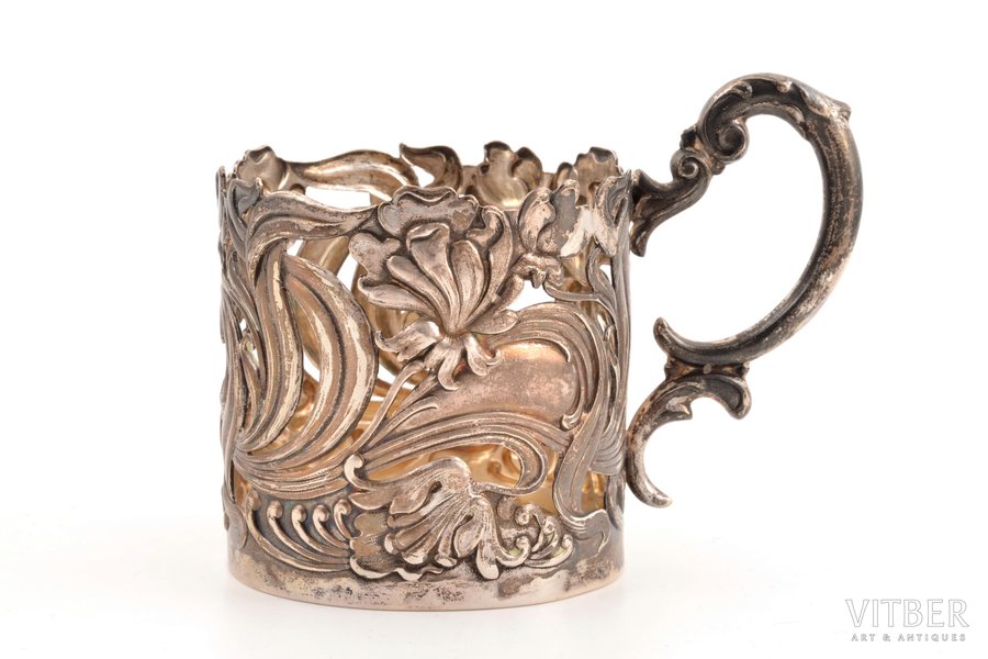 tea glass-holder, silver, Art-Nouveau, 875 standard, 109.30 g, h (with handle) 8 cm, Ø (inside) 6.3 cm, by Ludwig Rozentahl, the 20-30ties of 20th cent., Latvia