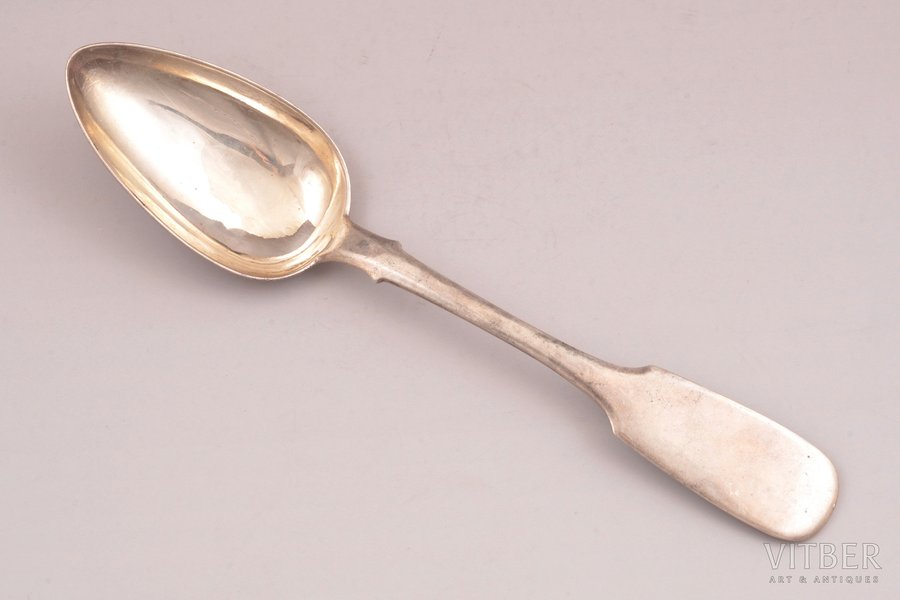 tablespoon, silver, 84 standard, 60.85 g, 21.6 cm, by Carl Theodor Beyermann, 1871, Riga, Latvia, Russia