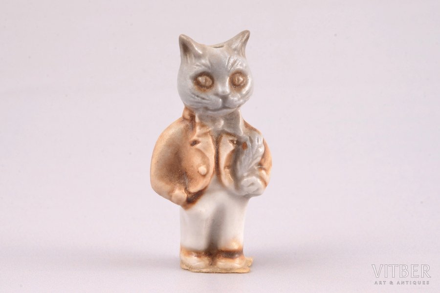 figurine, Cat (Christmas tree toy), Riga (Latvia), Riga porcelain factory, author's edition, molder - Aria Tsipruse, the 90ies of 20th cent., the 80ies of 20th cent., 3.8 cm