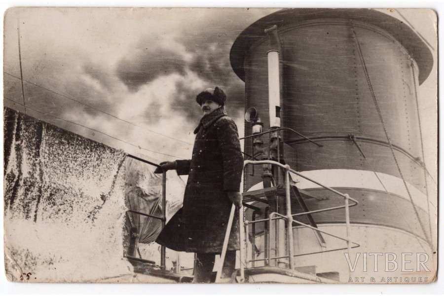 photography, icebreaker Krišjānis Valdemārs, captain - Kārlis Cērpe, Latvia, 20-30ties of 20th cent., 14x9 cm