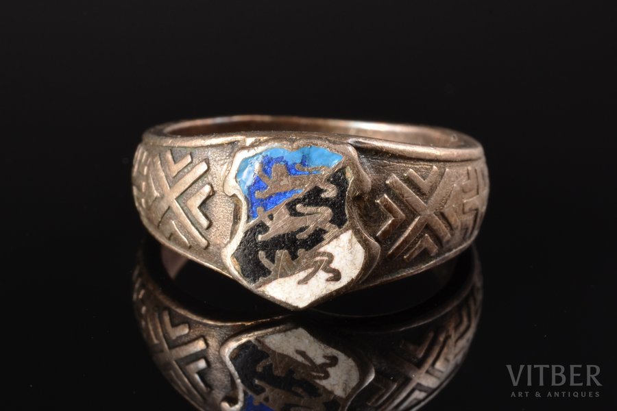 a ring, National symbols of Estonia, silver, enamel, 875 standard, 5.02 g., the size of the ring 16.25, Estonia