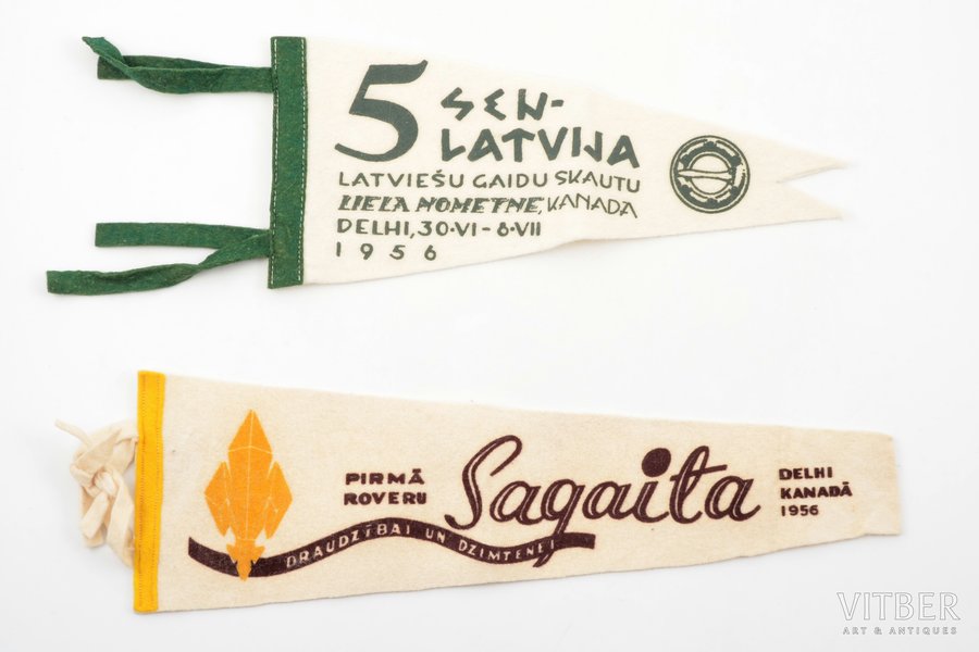 set of 2 pennants, Scouts, emigration, fabric, the 50ies of 20th cent., 11 x 34 / 12.5 x 27 cm
