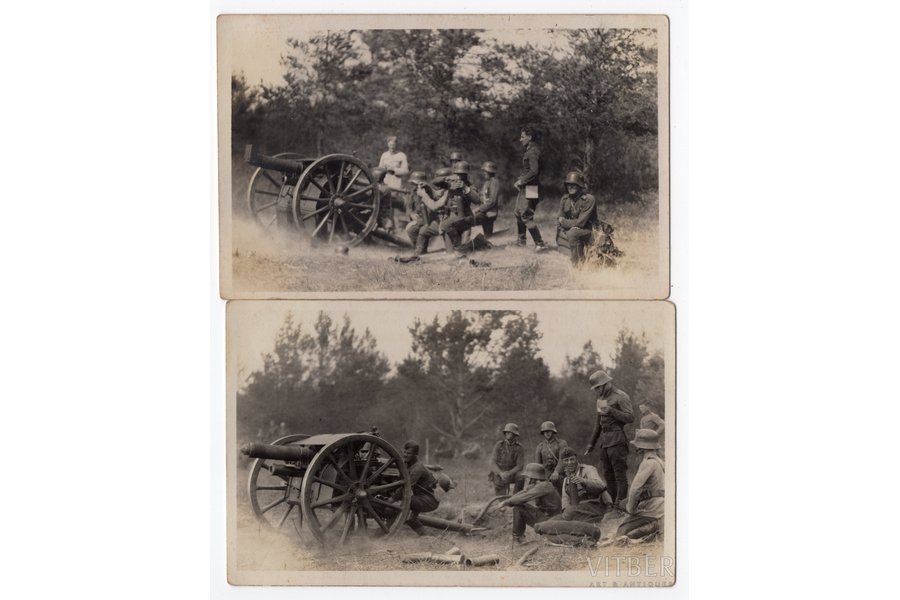 photography, Latvian Army, Kurzeme Artillery Regiment, cannon shooting, 2 pcs., Latvia, 20-30ties of 20th cent., 14x9 cm