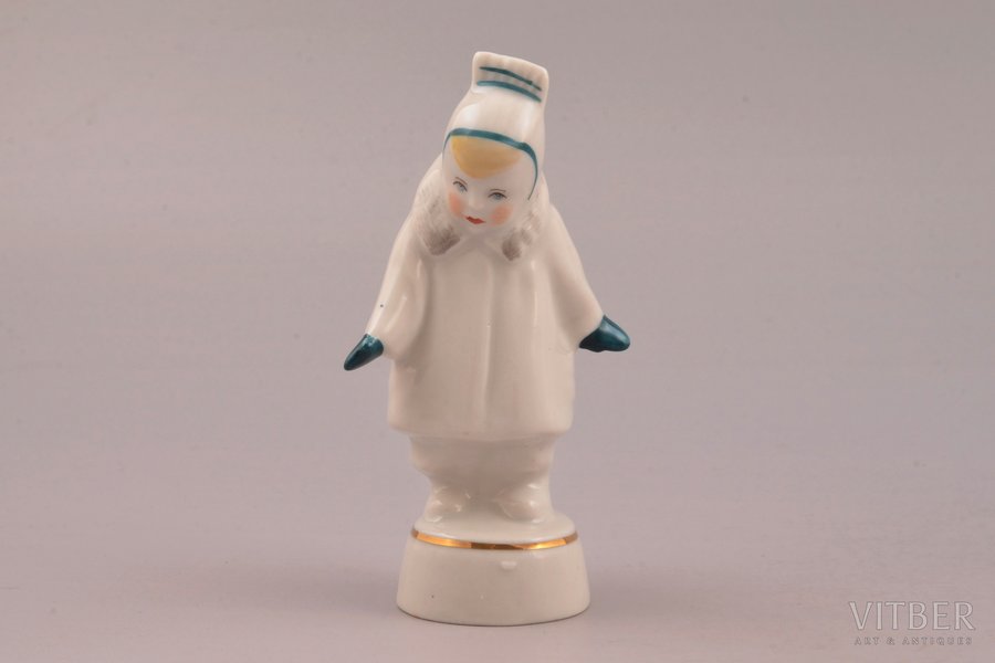figurine, A girl wearing coat (Winter), porcelain, Riga (Latvia), USSR, Riga porcelain factory, molder - Rimma Pancehovskaya, the 60ies of 20th cent., 9.8 cm, first grade