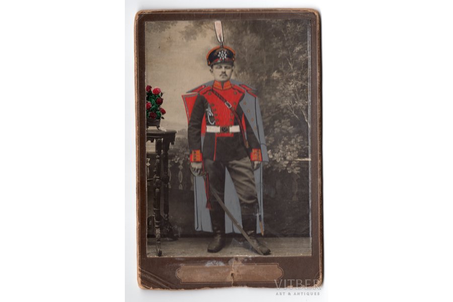 photography, Imperial Russian Army, on cardboard, portrait of soldier, Russia, beginning of 20th cent., 14x9 cm
