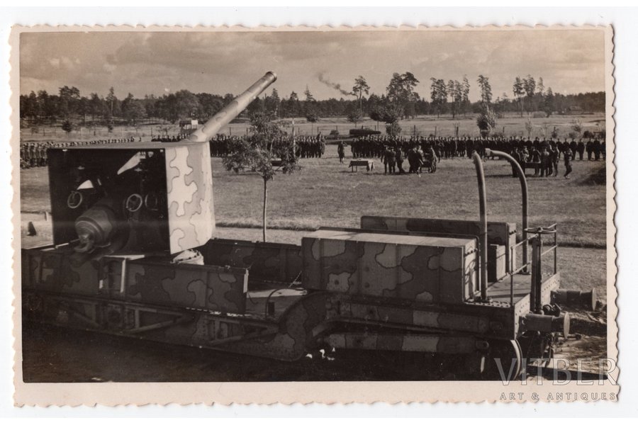 fotogrāfija, Krasta Artilērijas pulks, Bolderāja, "Kane" 152 mm lielgabals uz dzelzceļa platformas, Latvija, 20. gs. 20-30tie g., 13,6x8,6 cm