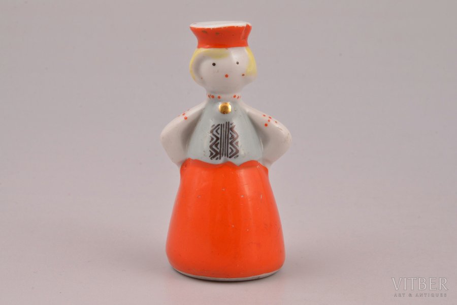 figurine, Girl in traditional costume, porcelain, Riga (Latvia), USSR, Riga porcelain factory, molder - Zina Ulste, 1947-1970, h 6 cm, first grade