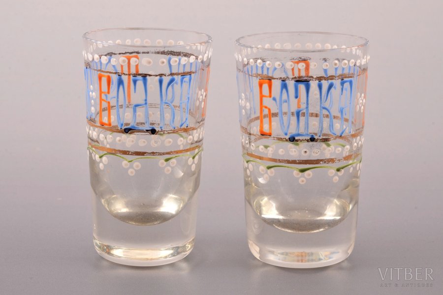 pair of beakers, "Водка - вину тетка", Russia, h 6.5 cm