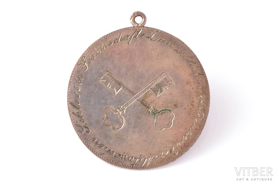 памятный жетон, Слесарно-механическое общество Митавы, серебро, 84 проба, Российская Империя, 1884 г., 49.8 x 45 мм