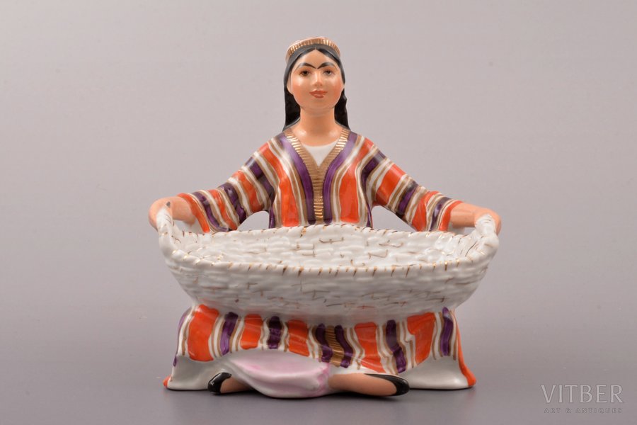 figurine, Uzbek Girl with a Basket, porcelain, USSR, LFZ - Lomonosov porcelain factory, molder - Galina Stolbova, the 50-60ies of 20th cent., h 10.7 cm