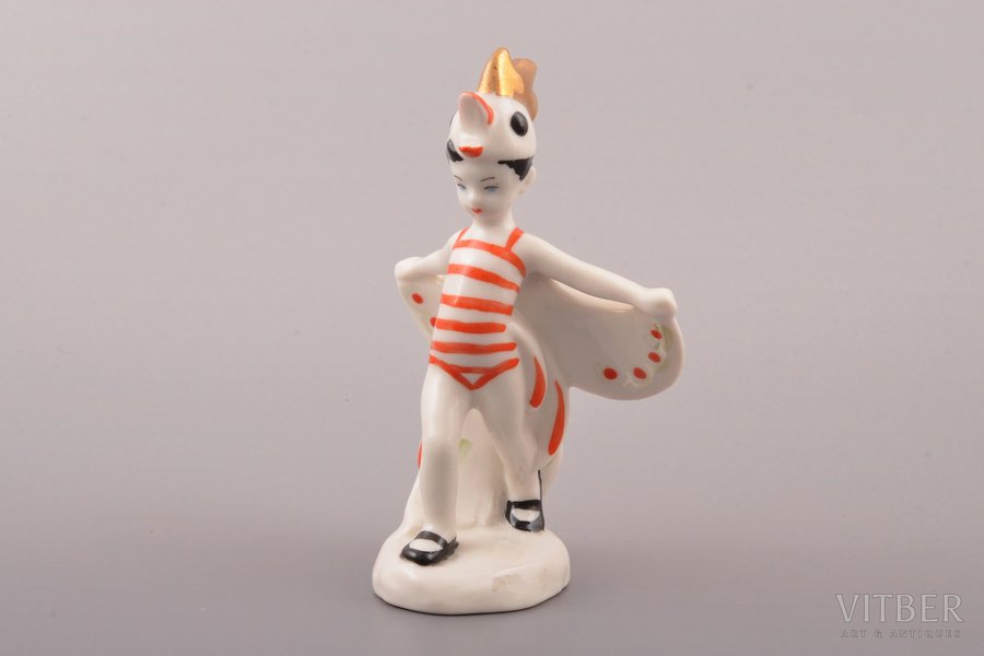 figurine, Boy in rooster costume, from "Carnival" series, porcelain, USSR, LZFI - Leningrad porcelain manufacture factory, molder - T.Fyodorova, the 50-60ies of 20th cent., h 13.3 cm