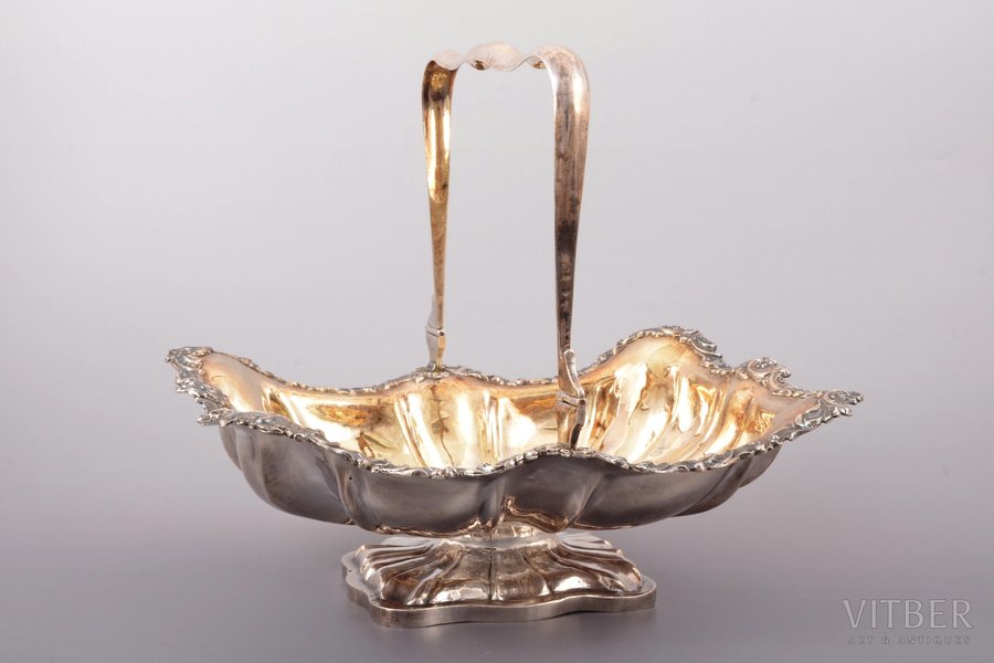 candy-bowl, silver, 84 standard, 379.45 g, gilding, 21.5 x 18 cm, h (with handle) 19.2 cm, 1847, Moscow, Russia