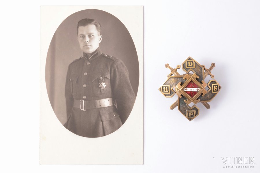 badge, a photo, 11th Dobele Infantry Regiment, Latvia, 20-30ies of 20th cent., 54.7 x 53.8 mm