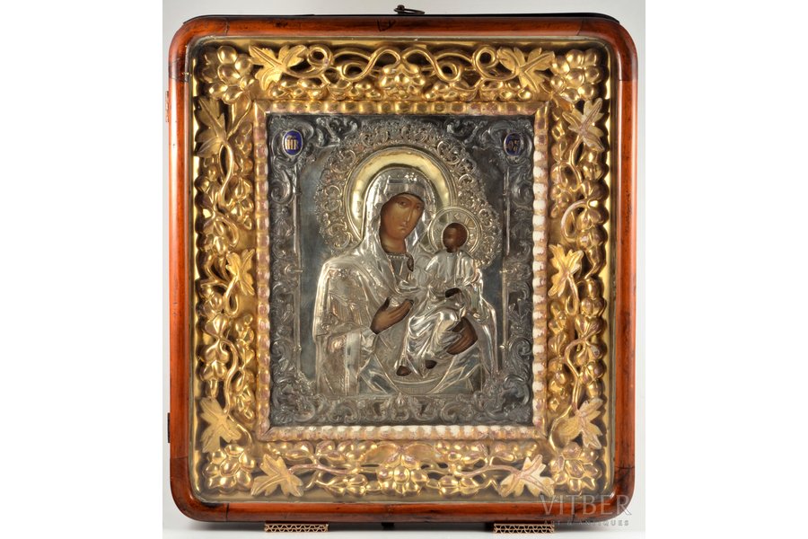 ikona, Ibērijas Dievmāte, rāmī, dēlis, sudrabs, zeltījums, 84 prove, Krievijas impērija, 1852 g., 27 x 31 cm, sudraba uzlikas svars 290.30 g, emalja, Maskava, rāmis 47.6 x 43.4 x 9.4 cm