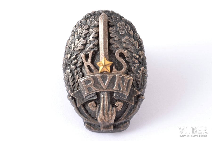 badge, War School Reserve Officer Unit, Latvia, 20-30ies of 20th cent., 48.4 x 33.4 mm