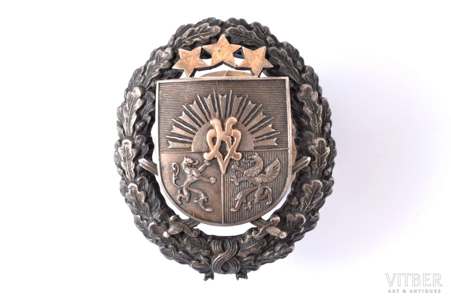 badge, Senior Officer courses, silver, 875 standard, Latvia, 47.6 x 40.2 mm, H. Bank's workshop