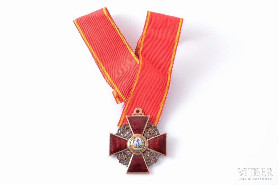 the Order of Saint Anna, 3rd class, gold, enamel, 56 standart, Russia, the end of 19th century, 39.1 x 34.4 mm, 7.77 g, Albert Keibel's workshop
