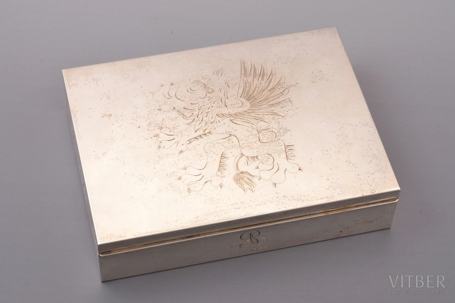 humidor, silver, 925 standard, total weight of item 772, wood, 17.8 x 13.2 x 4.1 cm, Finland